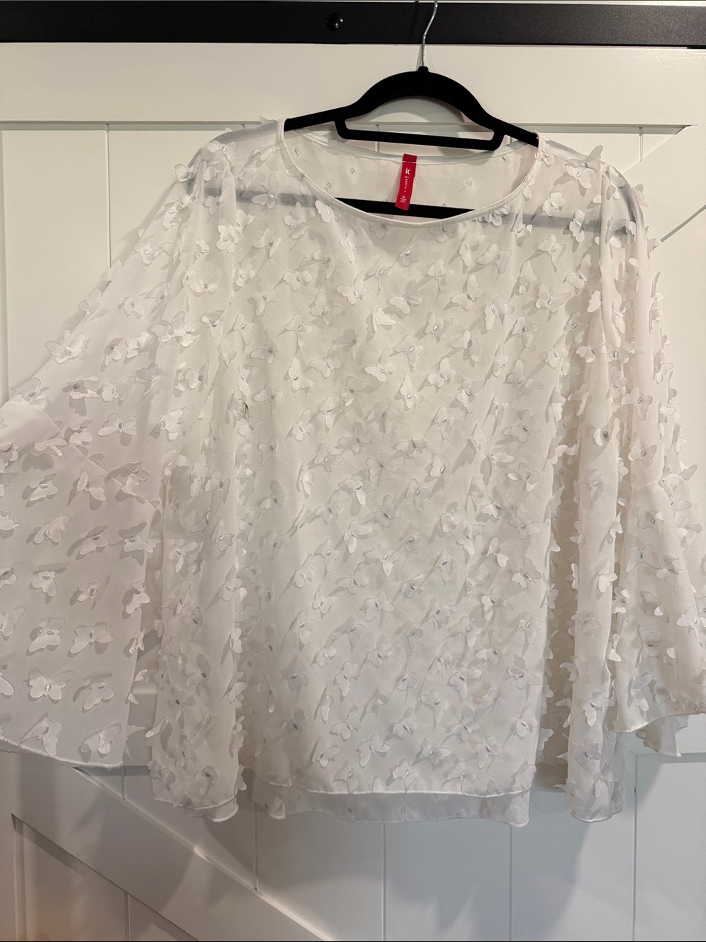 Sheer White Floral Appliqué Blouse Y2K style